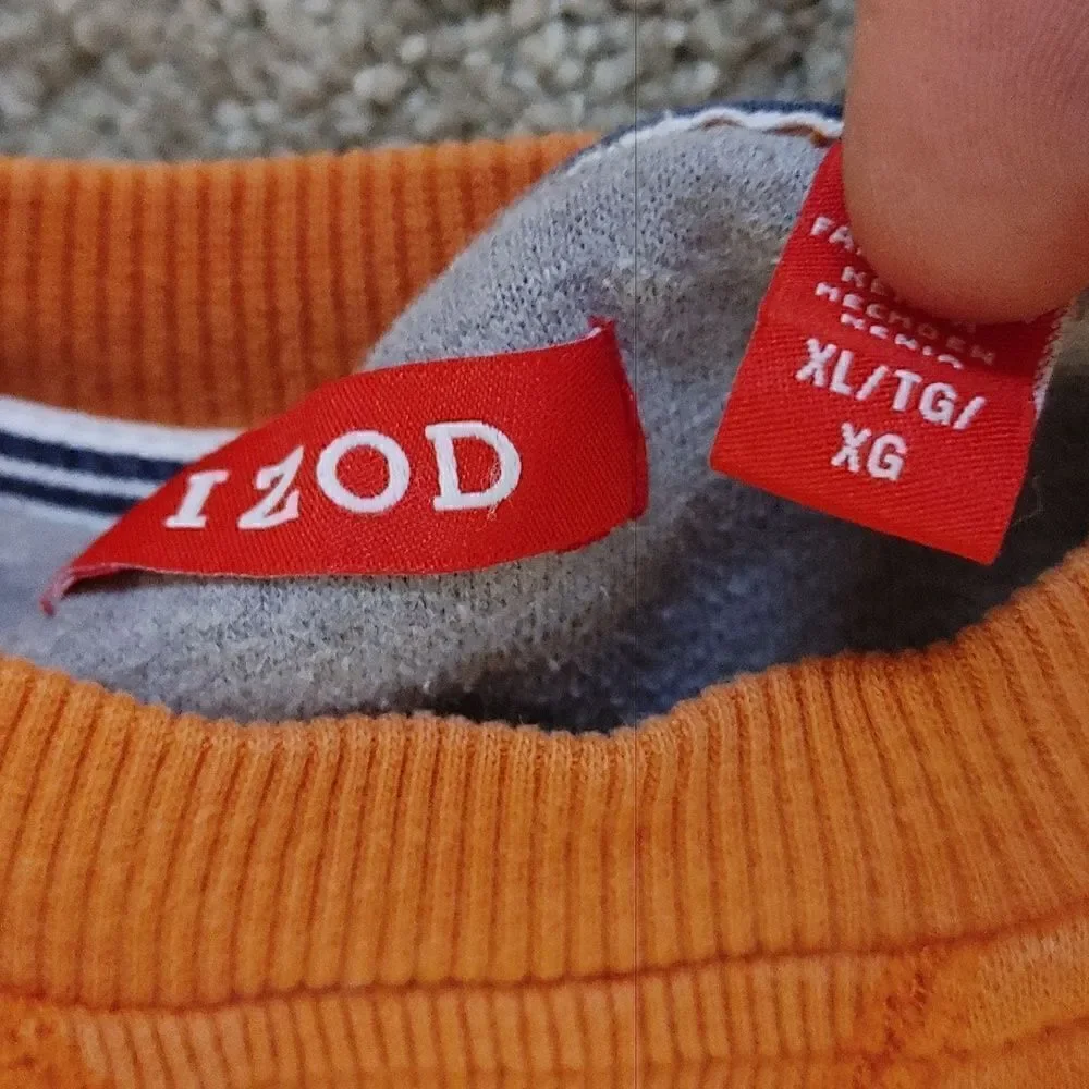 IZOD Men’s XL Orange Crewneck Sweatshirt Pullover Embroidered Logo